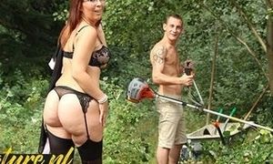 Naughty Wifey Canâ€™t Wait For Her Hubby To Come Home So She Pulverizes The Gardener Instead