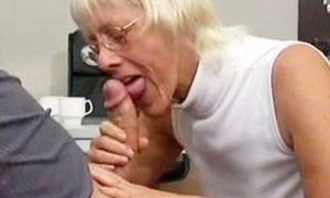 Grannie Takes Enormous Spunk-Pump In Office