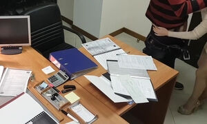 Hot office secretary sucks and rides her boss on the desk