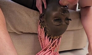 Hot ebony african girl gives me a nice blowjob, slurping my white cock with gnawing hunger